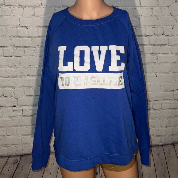 SO Tops - So Love Your Selfie Dark Blue & White Sweatshirt size M